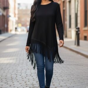 Karen Kane Black Asymmetrical Fringe Tunic